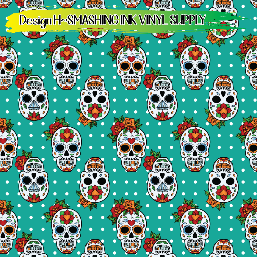 Polka Dot Sugar Skulls ★ Printed Vinyl Sheets | Faux Leather | Laser Safe