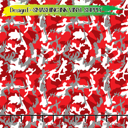 Red Grey Camo ★ Pattern Vinyl | Faux Leather | Sublimation (TAT 3 BUS DAYS)