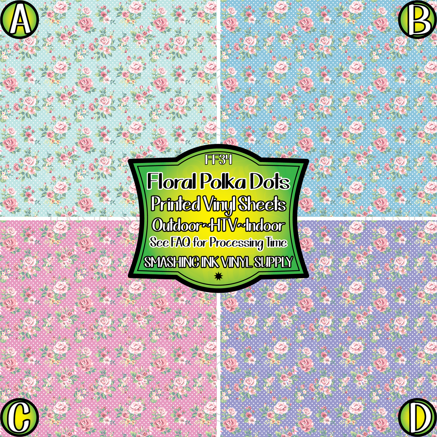 Floral Polka Dots ★ Printed Vinyl Sheets | Faux Leather | Laser Safe