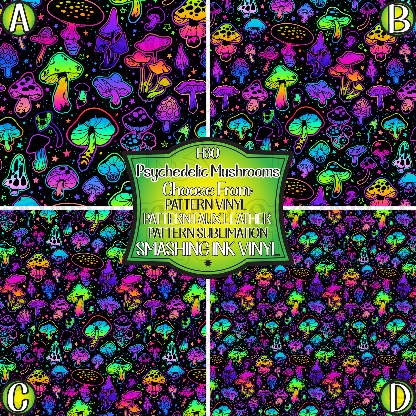 Psychedelic Mushrooms ★ Printed Vinyl Sheets | Faux Leather | Laser Safe
