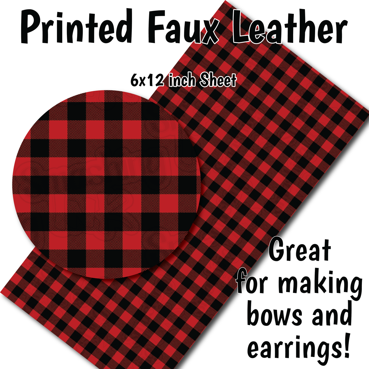 Red Buffalo Plaid - Faux Leather Sheet (SHIPS IN 3 BUS DAYS)