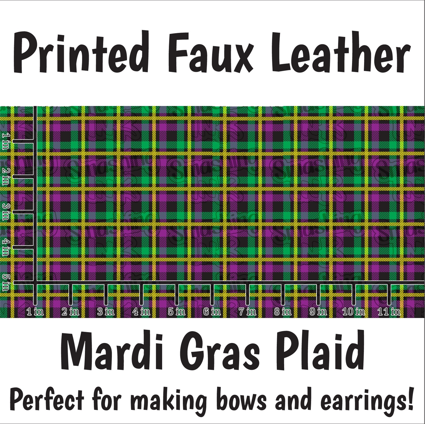 Mardi Gras Plaid - Faux Leather Sheet (SHIPS IN 3 BUS DAYS)