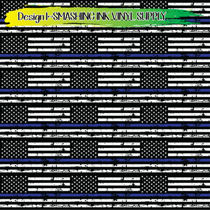 Blue Line Flag ★ Pattern Vinyl | Faux Leather | Sublimation (TAT 3 BUS DAYS)