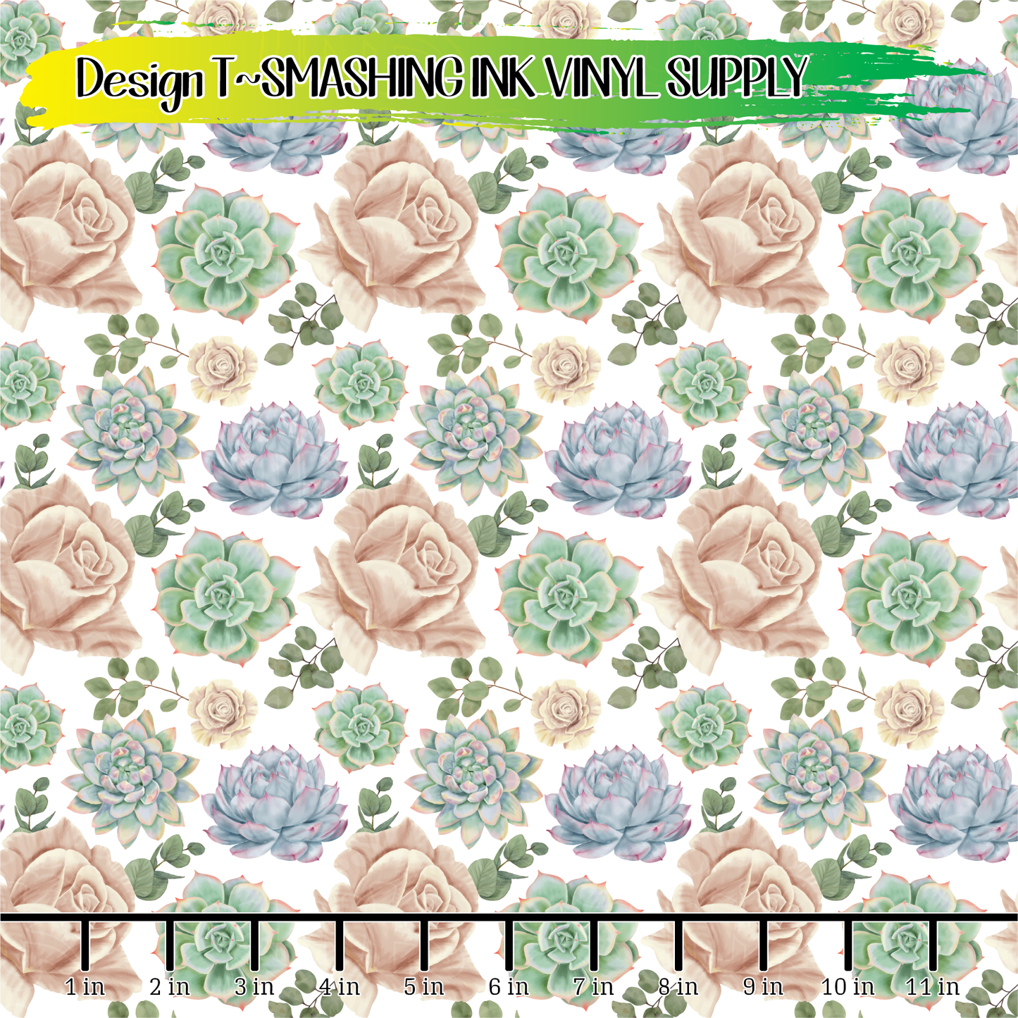 Floral Succulents ★ Printed Vinyl Sheets | Faux Leather | Laser Safe