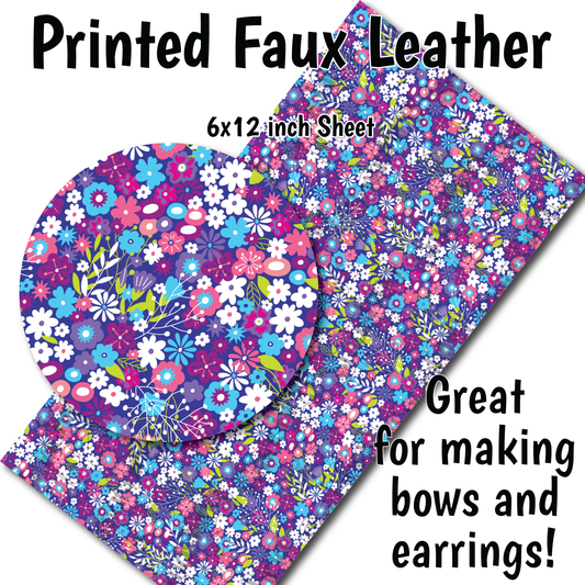 Colorful Floral - Faux Leather Sheet (SHIPS IN 3 BUS DAYS)