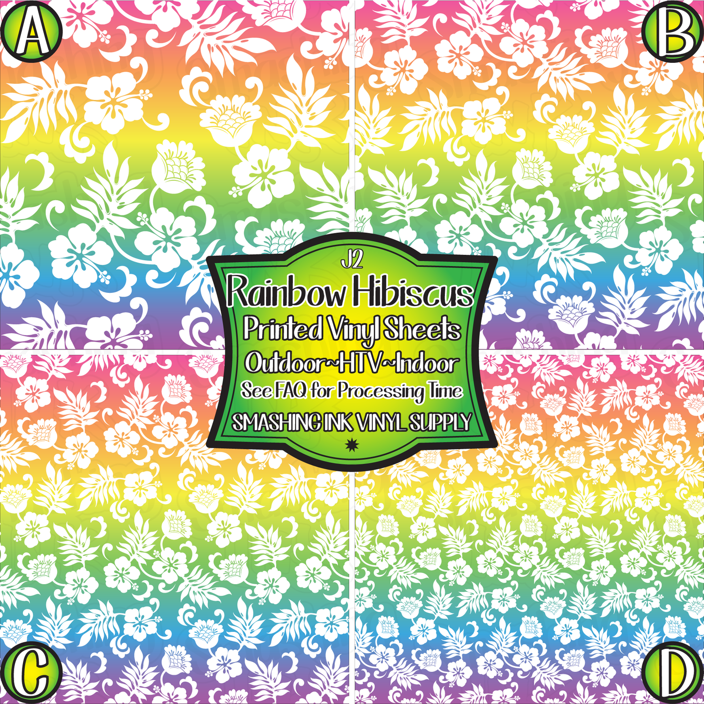 Rainbow Hibiscus ★ Printed Vinyl Sheets | Faux Leather | Laser Safe