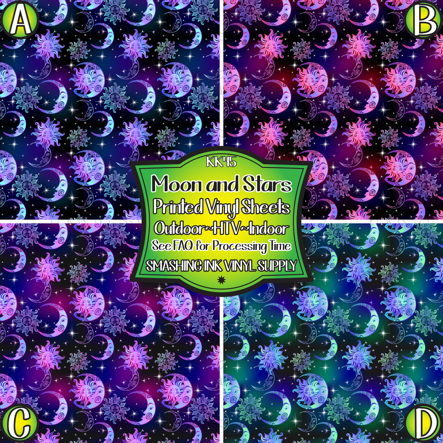 Moon and Stars ★ Printed Vinyl Sheets | Faux Leather | Laser Safe