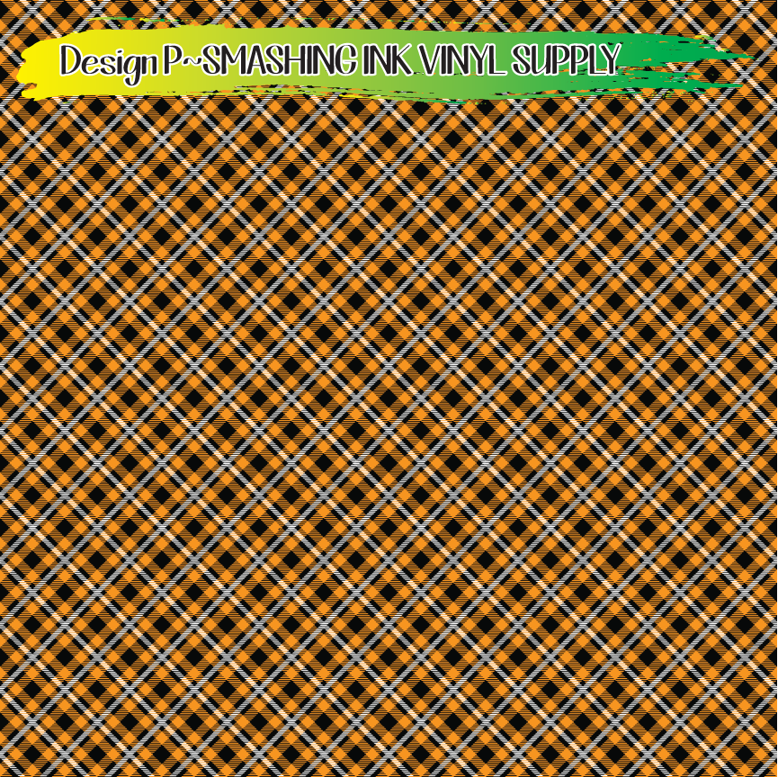 Orange White Plaid ★ Printed Vinyl Sheets | Faux Leather | Laser Safe