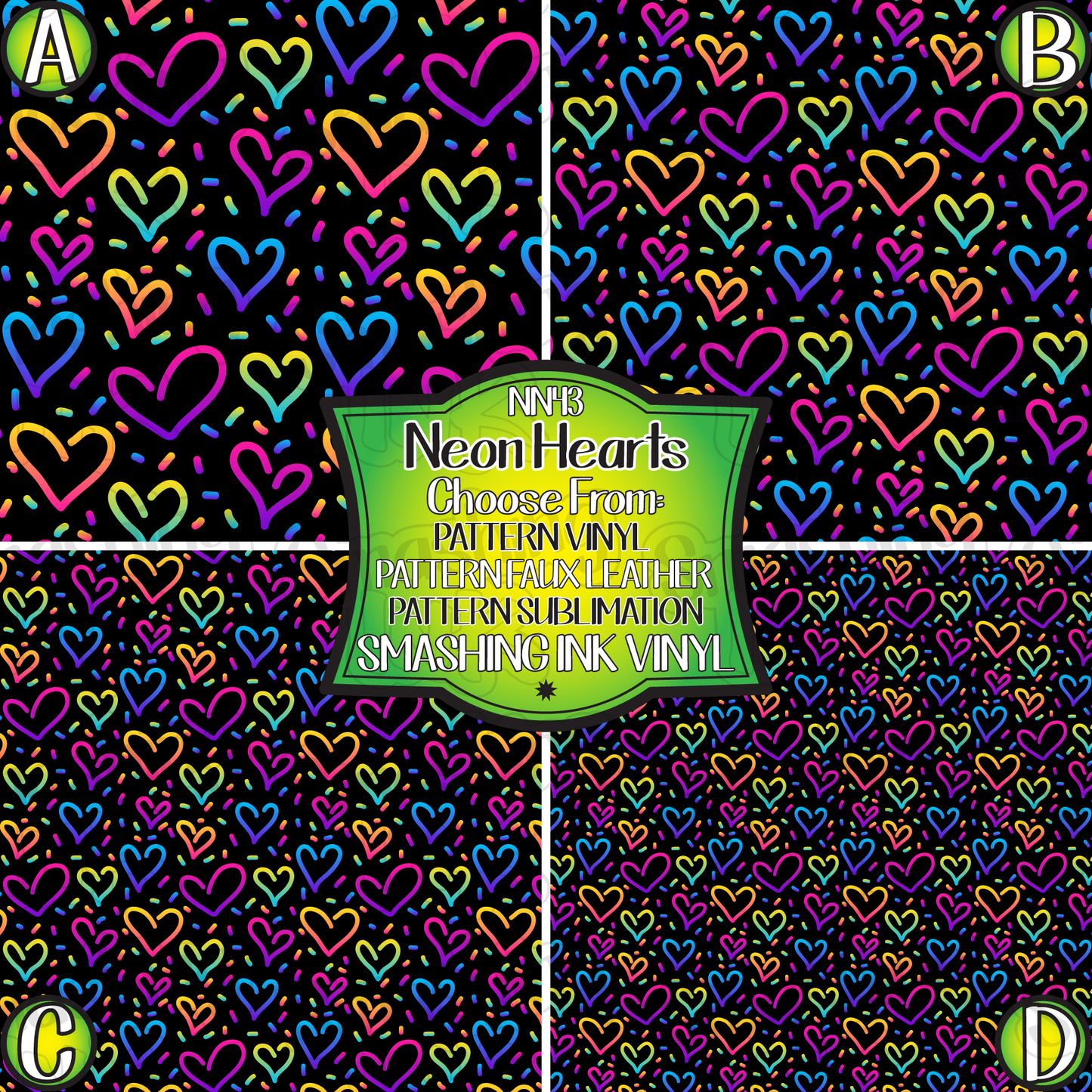 Neon Hearts ★ Printed Vinyl Sheets | Faux Leather | Laser Safe