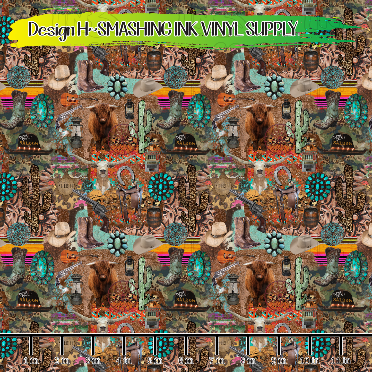 Western Collage ★ Printed Vinyl Sheets | Faux Leather | Laser Safe