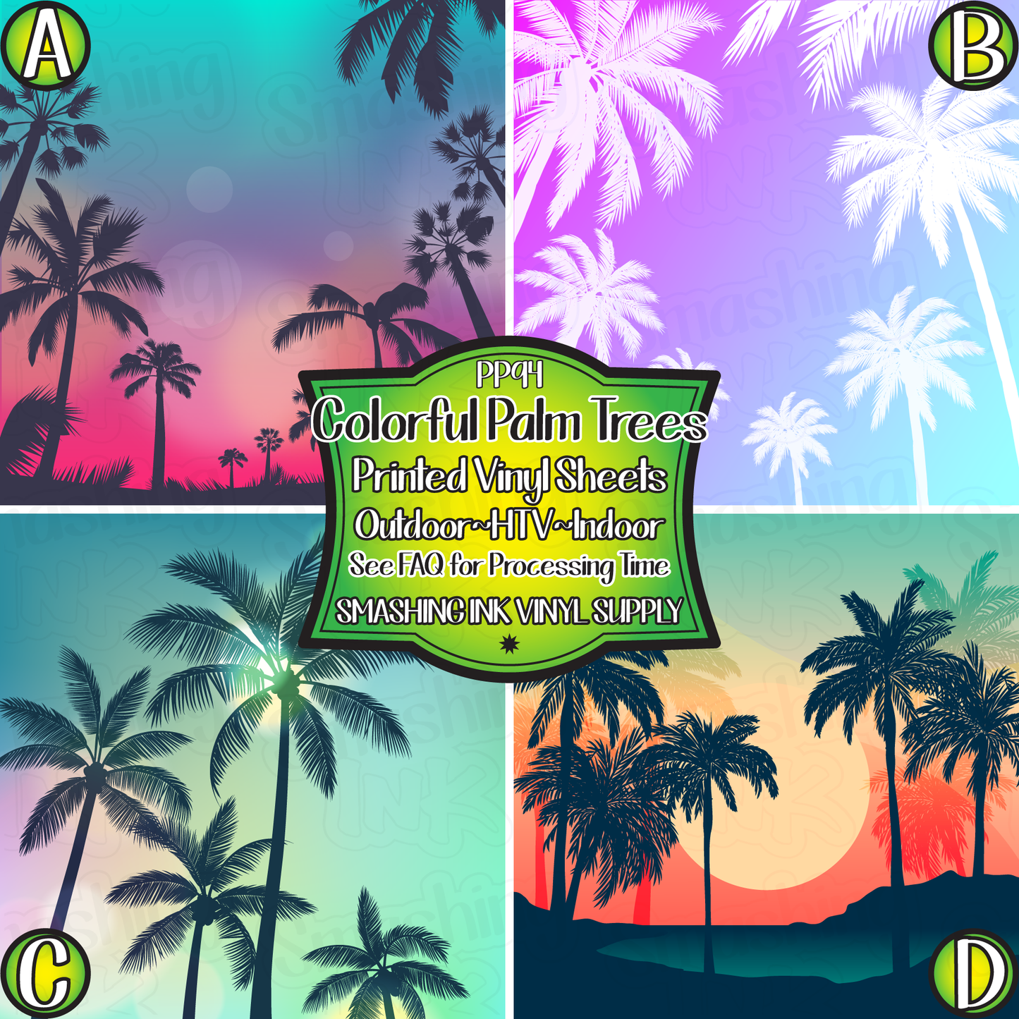 Colorful Palm Trees ★ Printed Sheets | Faux Leather | Laser Safe
