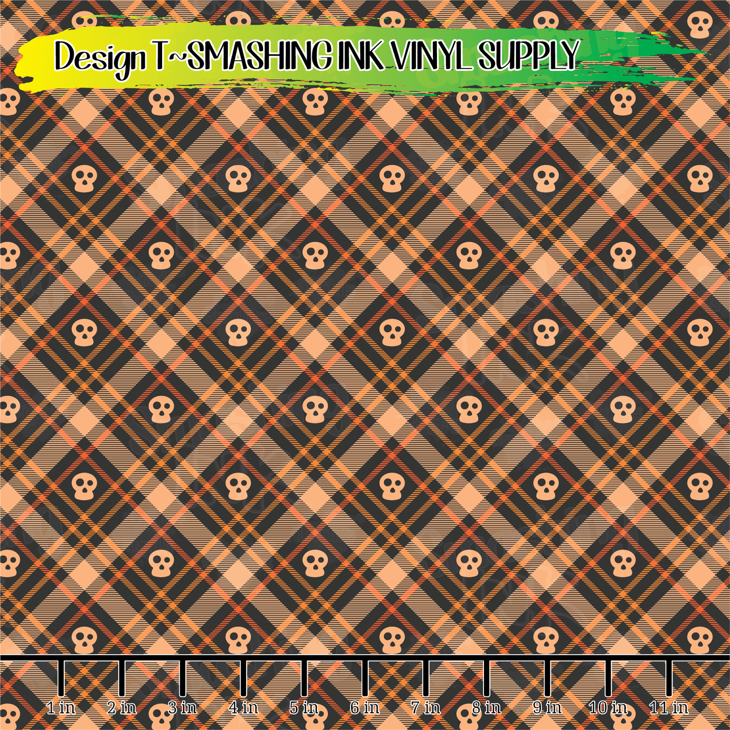 Halloween Skull Plaid ★ Printed Vinyl Sheets | Faux Leather | Laser Safe