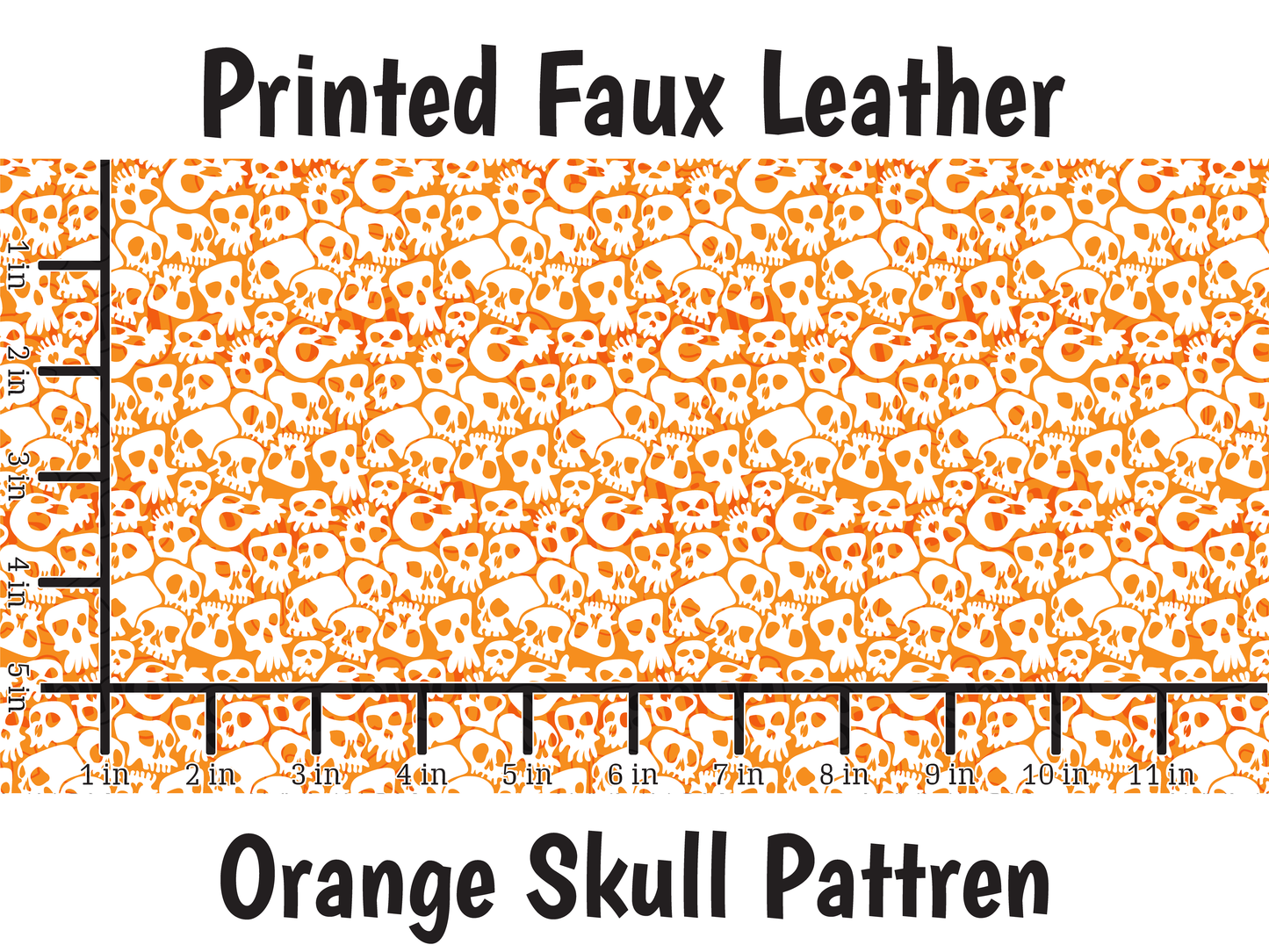 Orange Skull Pattern - Faux Leather Sheet (SHIPS IN 3 BUS DAYS)