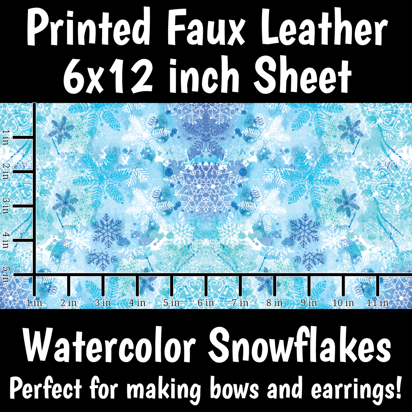 Watercolor Snowflakes - Faux Leather Sheet (SHIPS IN 3 BUS DAYS)
