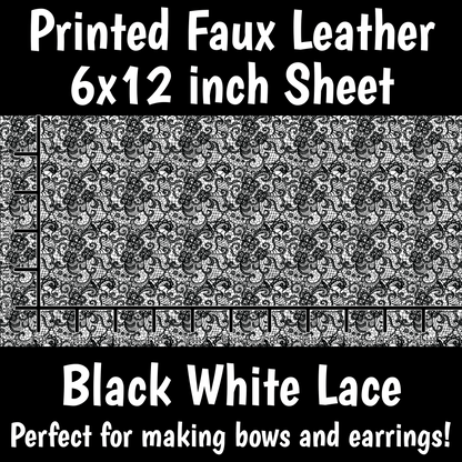Black White Lace A - Faux Leather Sheet (SHIPS IN 3 BUS DAYS)