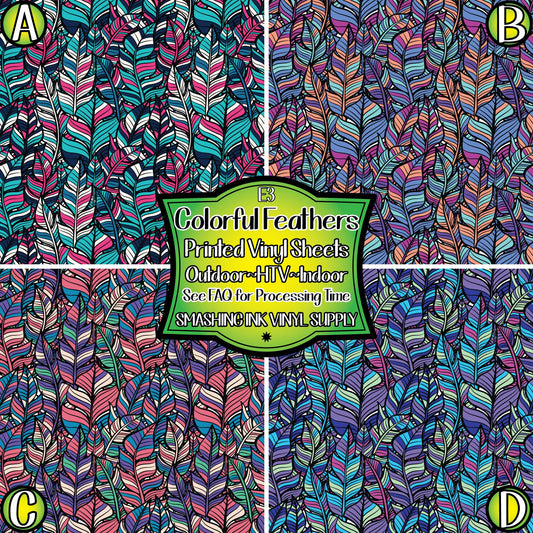 Colorful Feathers ★ Pattern Vinyl | Faux Leather | Sublimation (TAT 3 BUS DAYS)
