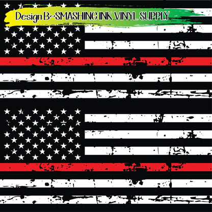 Firefighter Red Line Flag ★ Pattern Vinyl | Faux Leather | Sublimation (TAT 3 BUS DAYS)