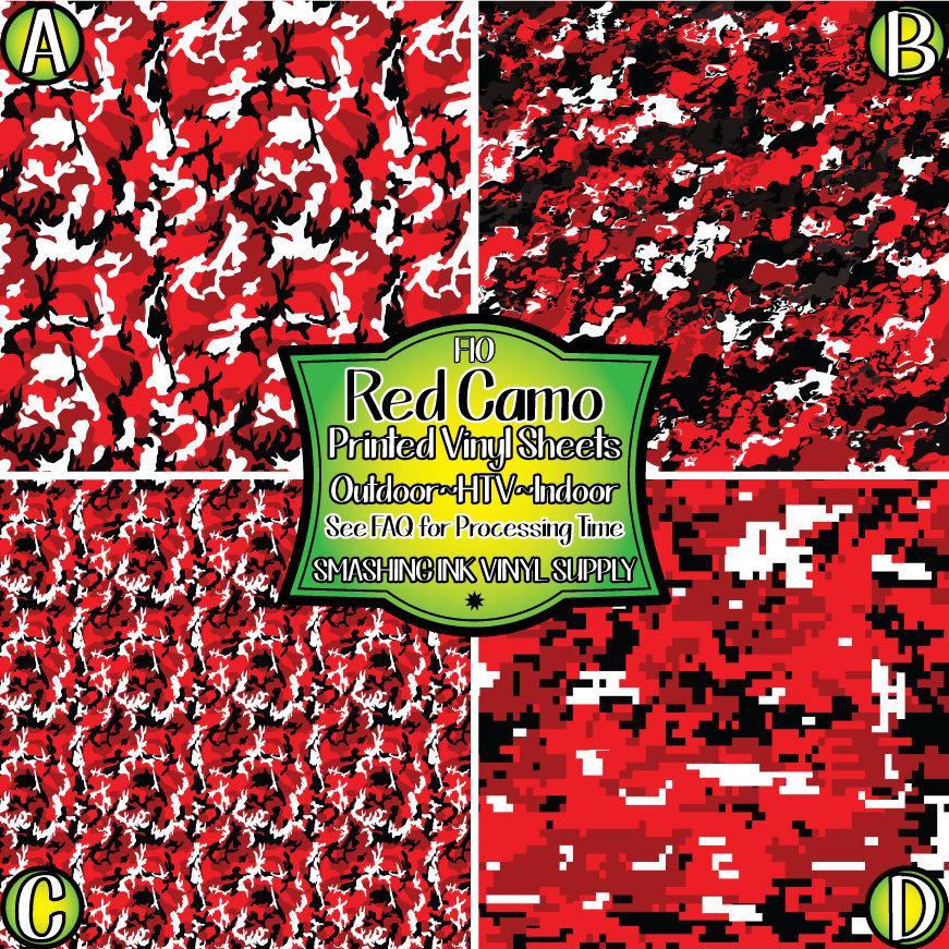 Red Black Camo ★ Printed Sheets | Faux Leather | Laser Safe