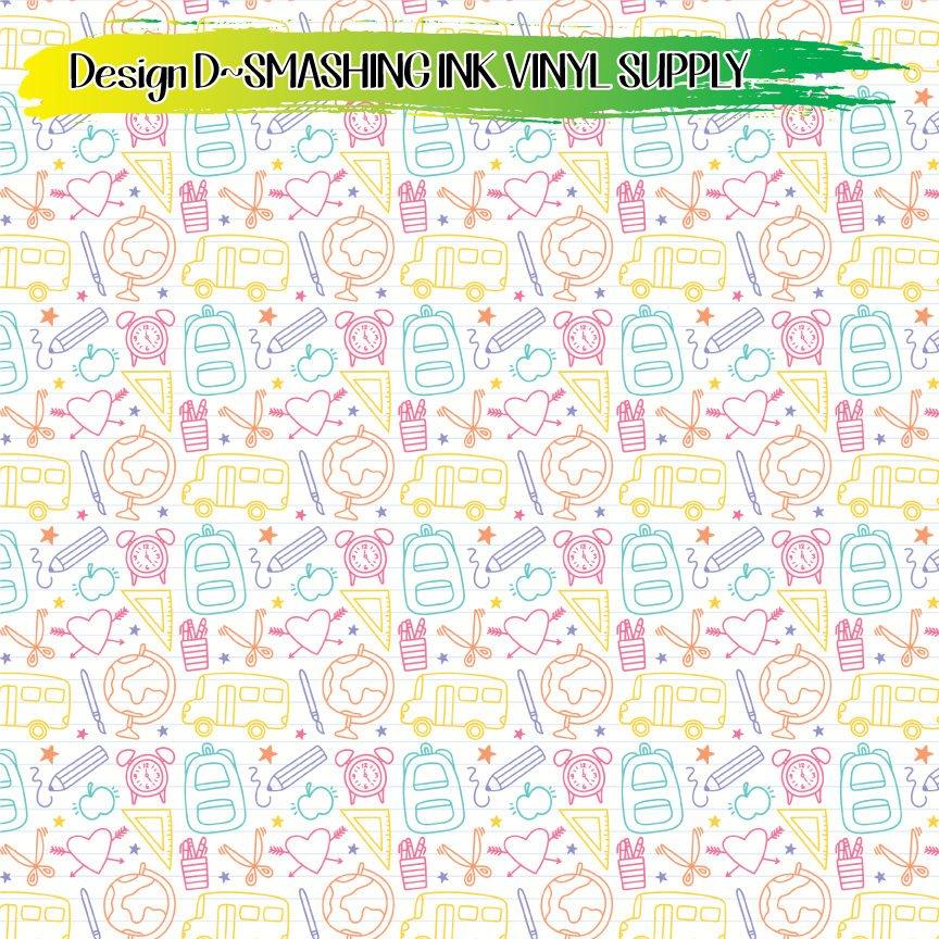School Doodles Print ★ Printed Vinyl Sheets | Faux Leather | Laser Safe