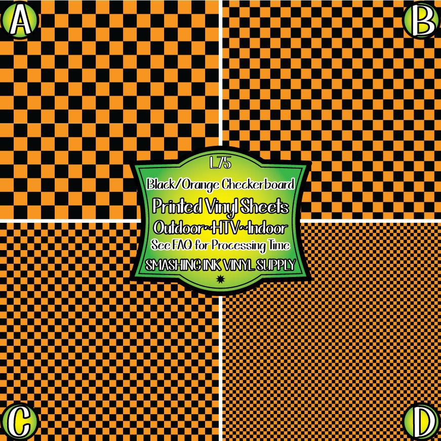 Orange Black Checker ★ Printed Vinyl Sheets | Faux Leather | Laser Safe