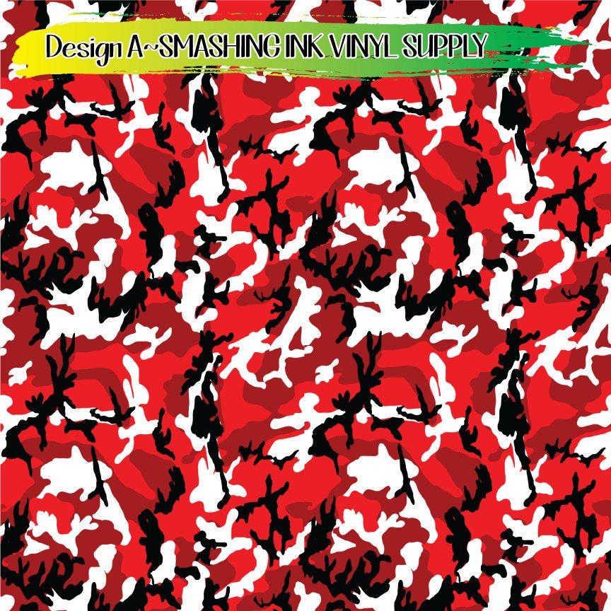 Red Black Camo ★ Pattern Vinyl | Faux Leather | Sublimation (TAT 3 BUS DAYS)