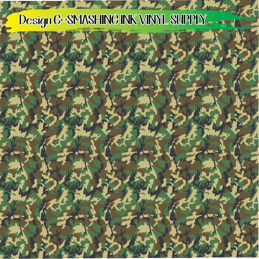 Green Camo Printed ★ Pattern Vinyl | Faux Leather | Sublimation (TAT 3 BUS DAYS)