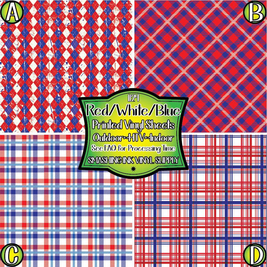 Red White Blue Plaid ★ Printed Vinyl Sheets | Faux Leather | Laser Safe