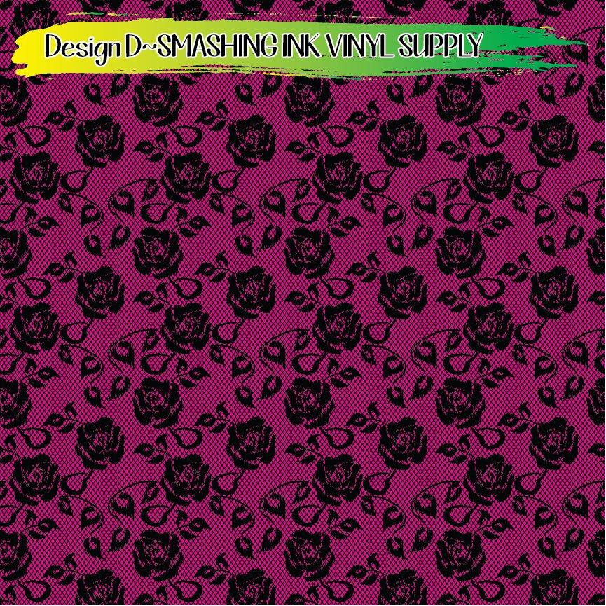 Pink Black Lace ★ Printed Vinyl Sheets | Faux Leather | Laser Safe