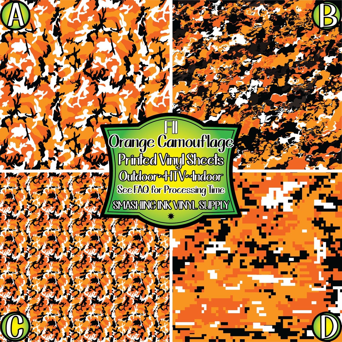 Orange Camo ★ Printed Vinyl Sheets | Faux Leather | Laser Safe