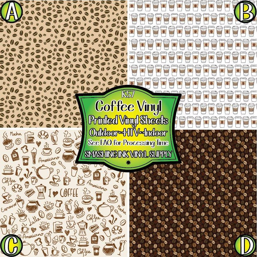 Coffee Pattern ★ Printed Vinyl Sheets | Faux Leather | Laser Safe