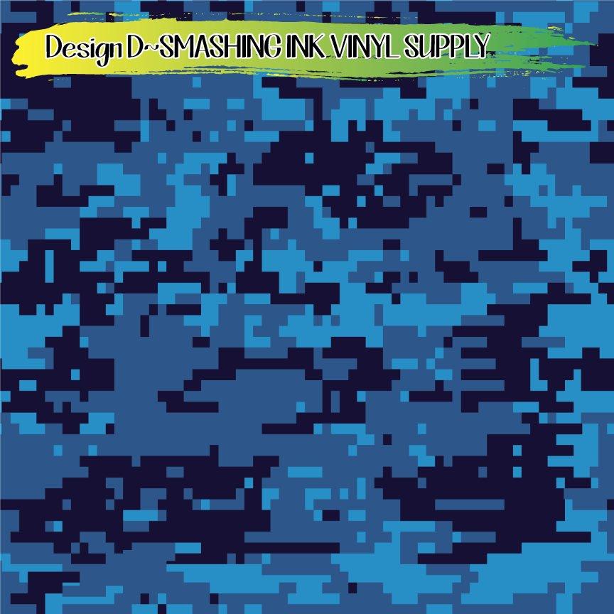 Blue Camo Print ★ Printed Vinyl Sheets | Faux Leather | Laser Safe