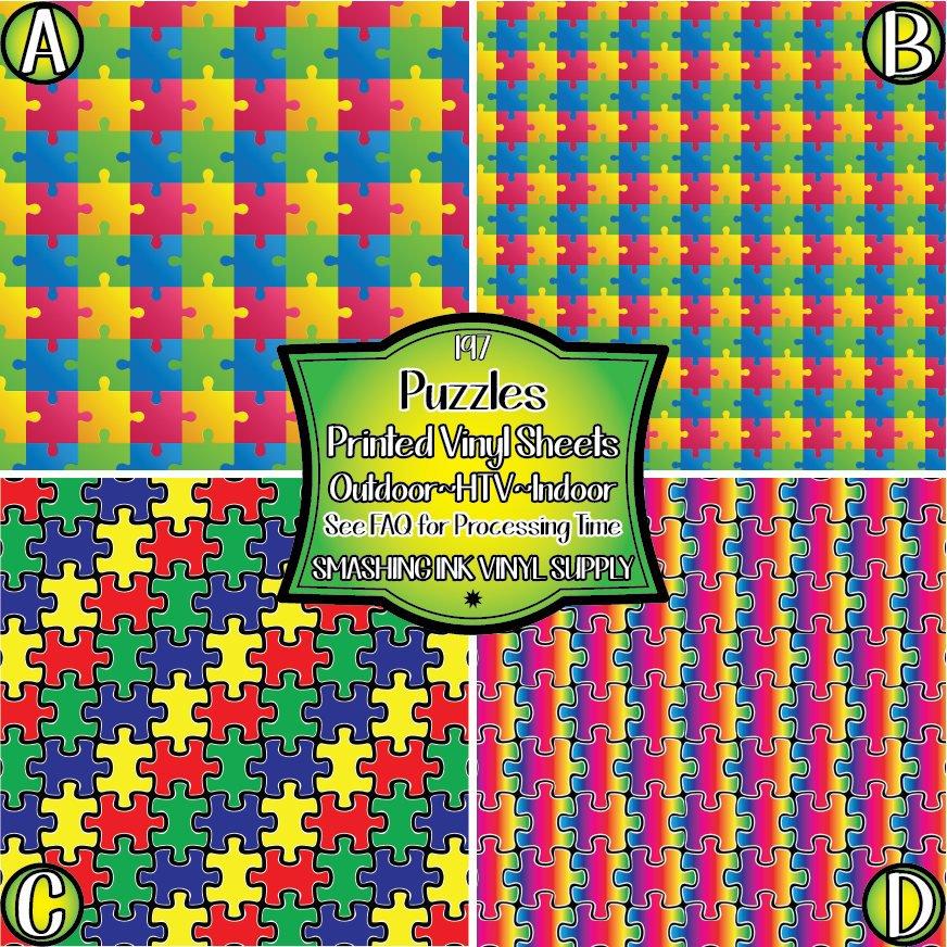 Custom Autism Puzzle Heat Transfer Vinyl Sheet (12x18)