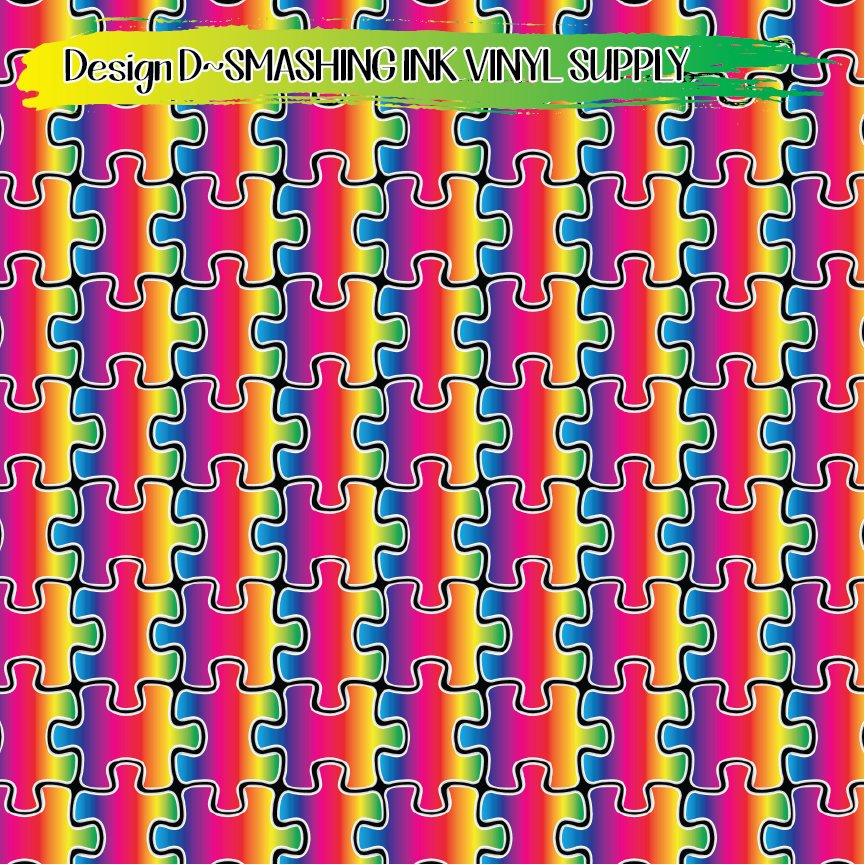 Puzzle Piece Autism ★ Printed Vinyl Sheets | Faux Leather | Laser Safe