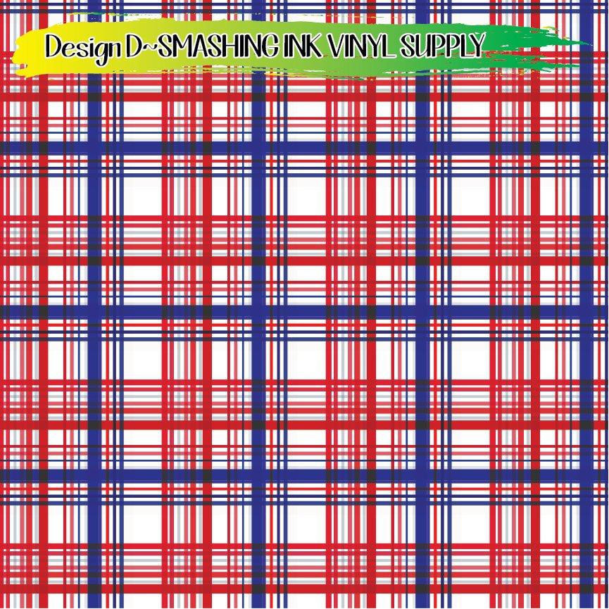 Red White Blue Plaid ★ Printed Vinyl Sheets | Faux Leather | Laser Safe