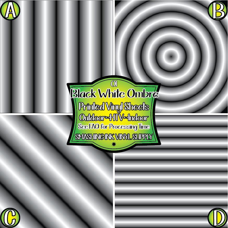 Black White Ombre ★ Printed Vinyl Sheets | Faux Leather | Laser Safe