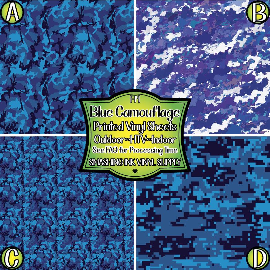 Blue Camo Print ★ Printed Vinyl Sheets | Faux Leather | Laser Safe