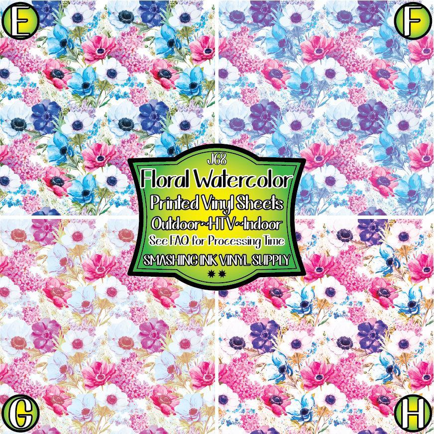 Watercolor Floral Printed Pattern Vinyl, HTV or Sublimation Sheets