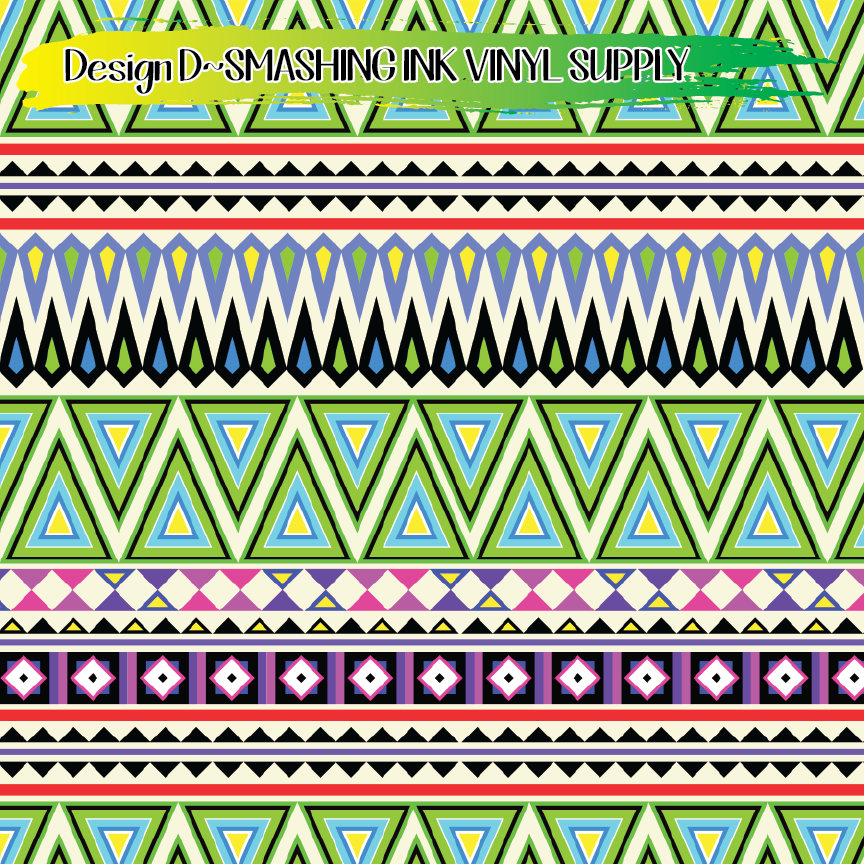 Neon Aztec Pattern ★ Printed Vinyl Sheets | Faux Leather | Laser Safe