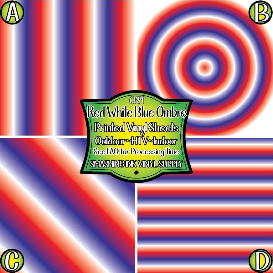Red White Blue Ombre ★ Printed Vinyl Sheets | Faux Leather | Laser Safe
