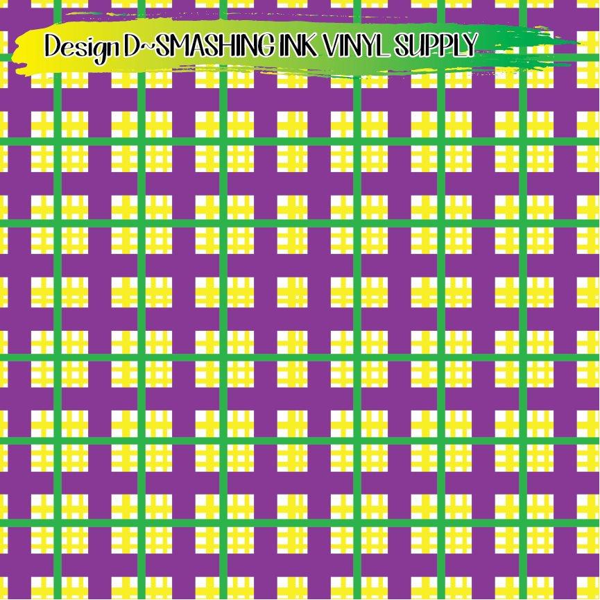 Mardi Gras Plaid ★ Printed Vinyl Sheets | Faux Leather | Laser Safe