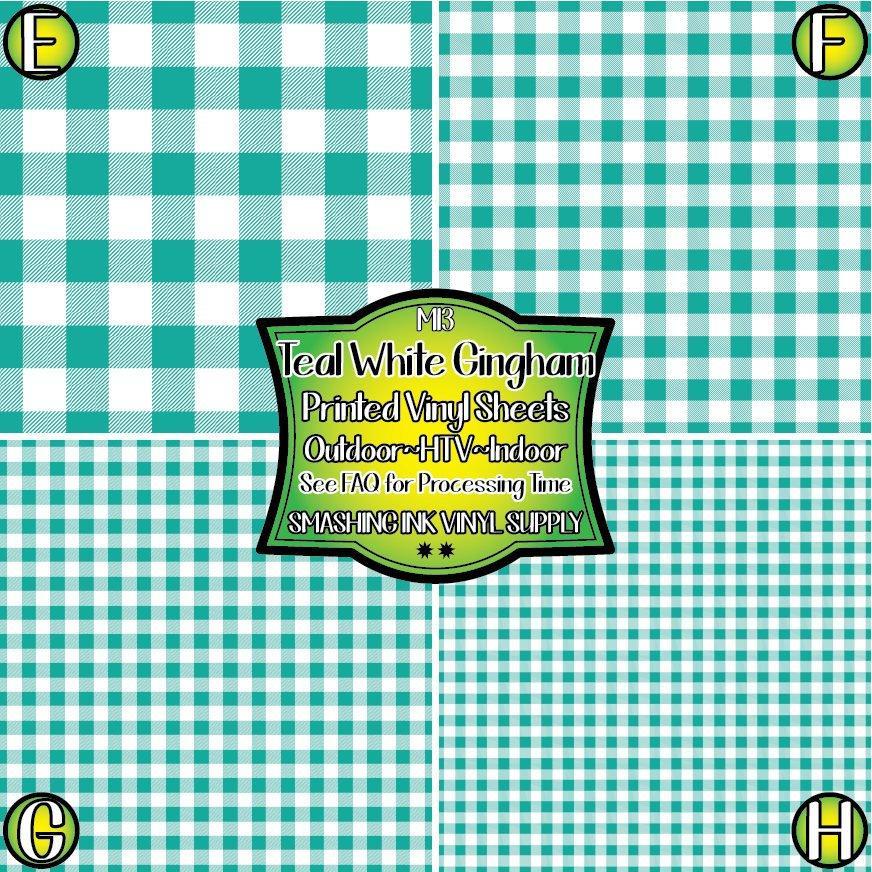 Teal Gingham ★ Printed Vinyl Sheets | Faux Leather | Laser Safe