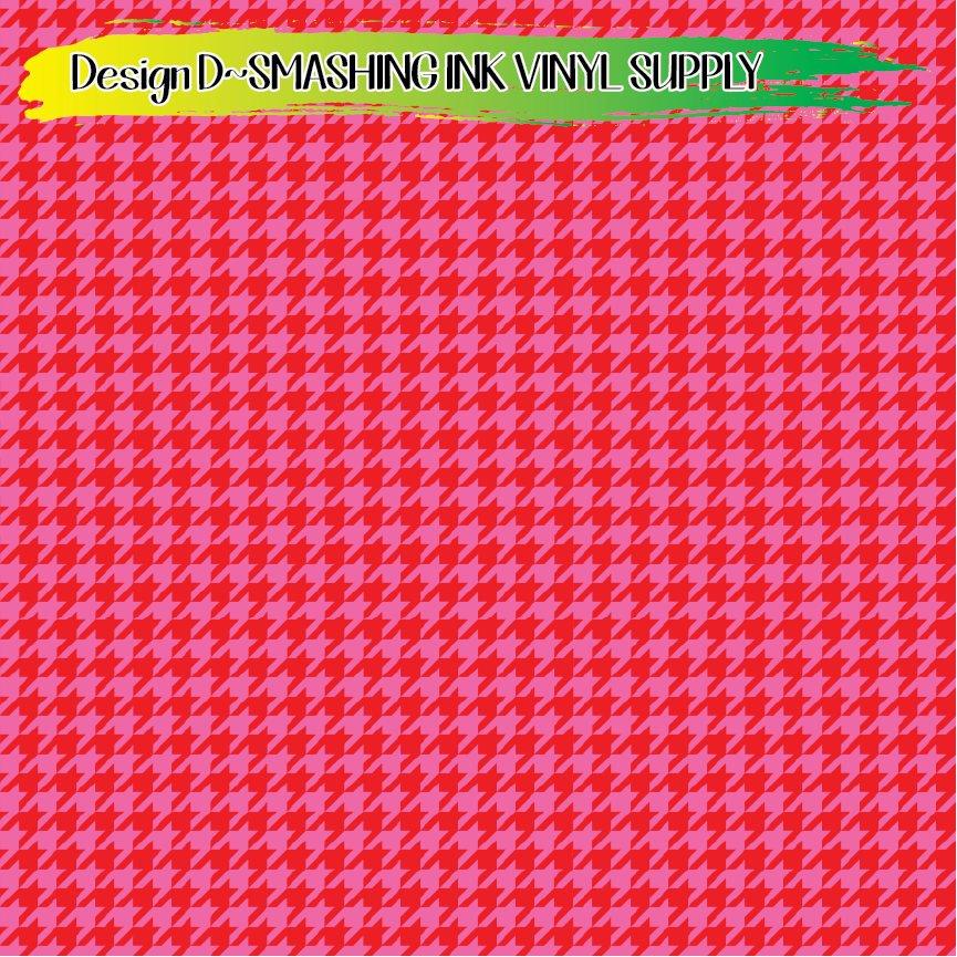 Pink Red Houthstooth ★ Printed Vinyl Sheets | Faux Leather | Laser Safe