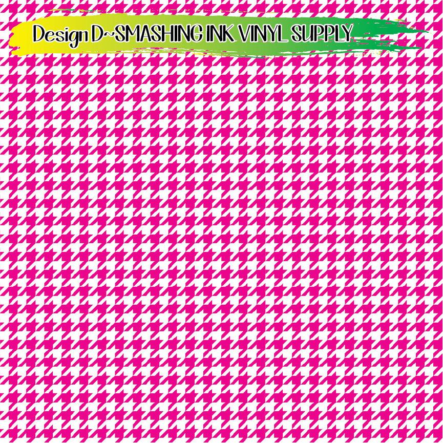 Pink White Houndstooth ★ Printed Vinyl Sheets | Faux Leather | Laser Safe