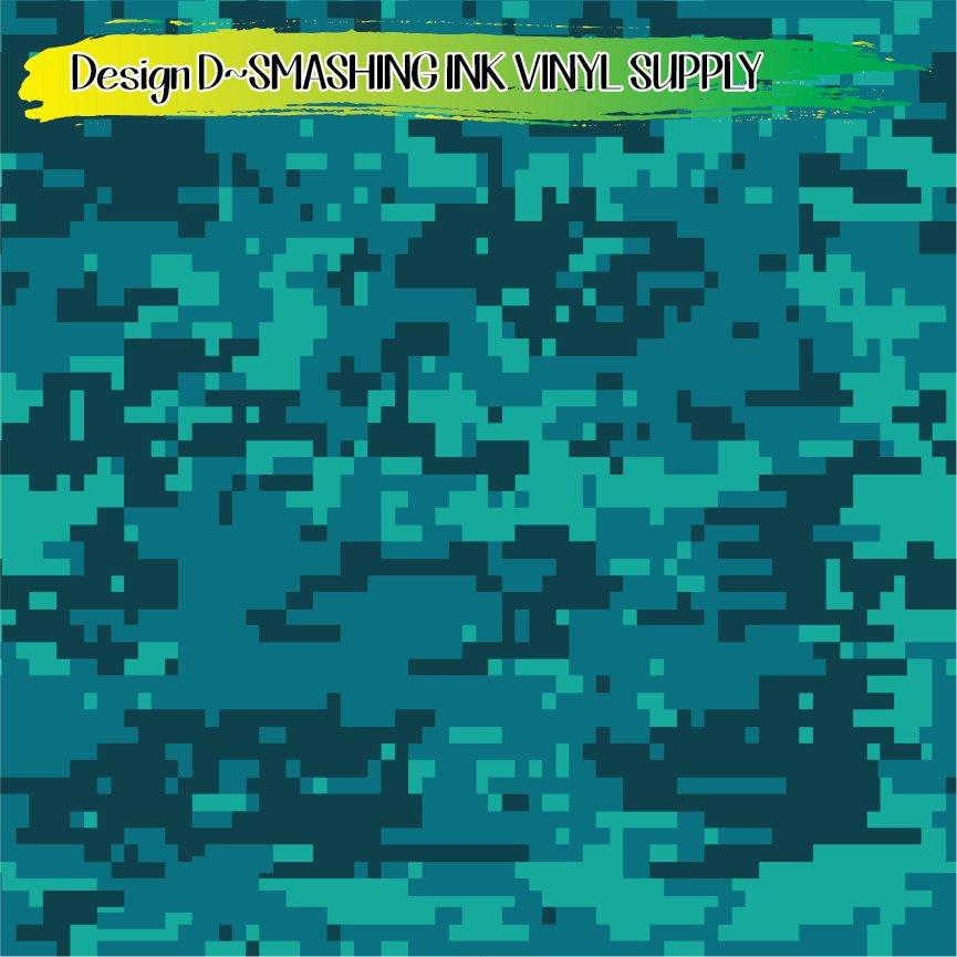 Teal Camo ★ Printed Vinyl Sheets | Faux Leather | Laser Safe