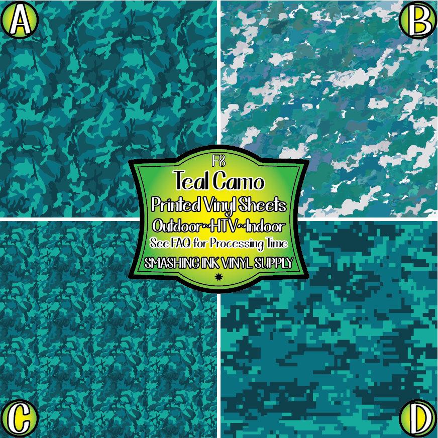 Teal Camo ★ Printed Vinyl Sheets | Faux Leather | Laser Safe