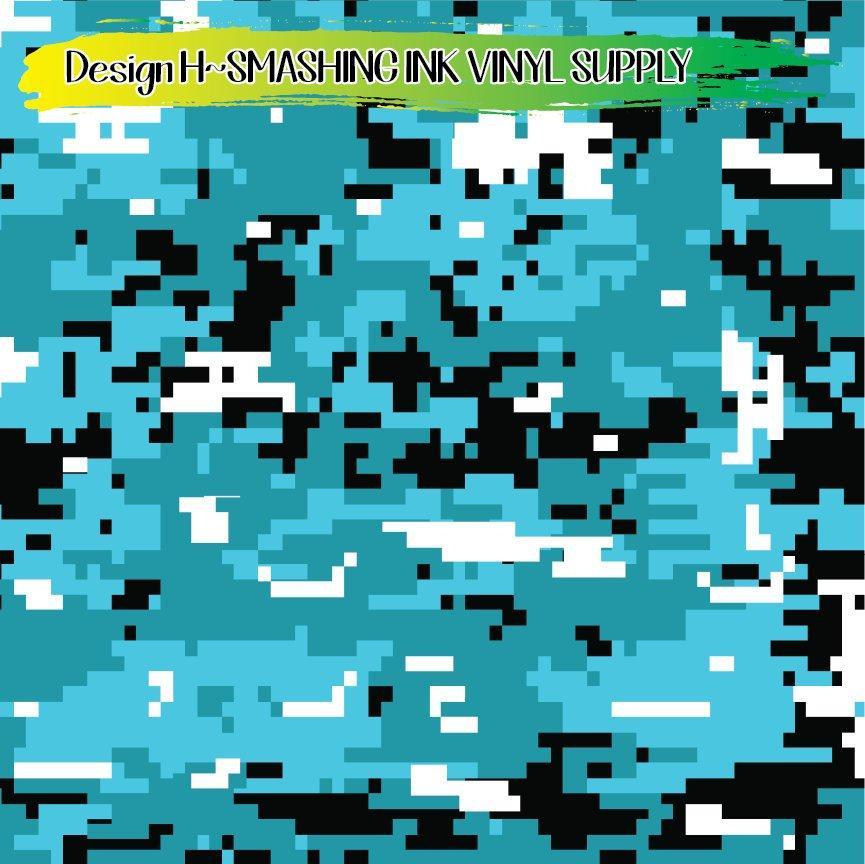 Light Blue Camo ★ Printed Vinyl Sheets | Faux Leather | Laser Safe