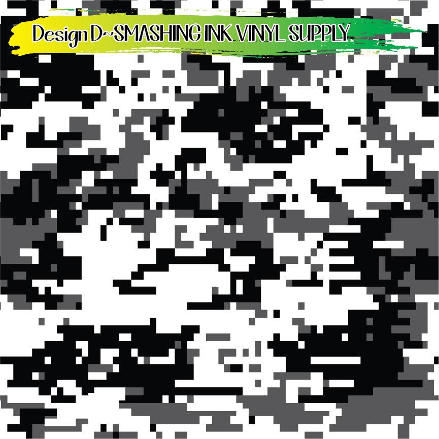 Black White Camo ★ Printed Vinyl Sheets | Faux Leather | Laser Safe