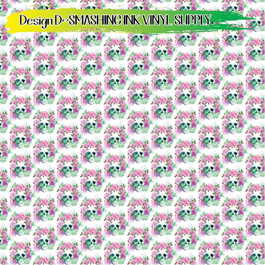 Floral Skulls ★ Printed Vinyl Sheets | Faux Leather | Laser Safe