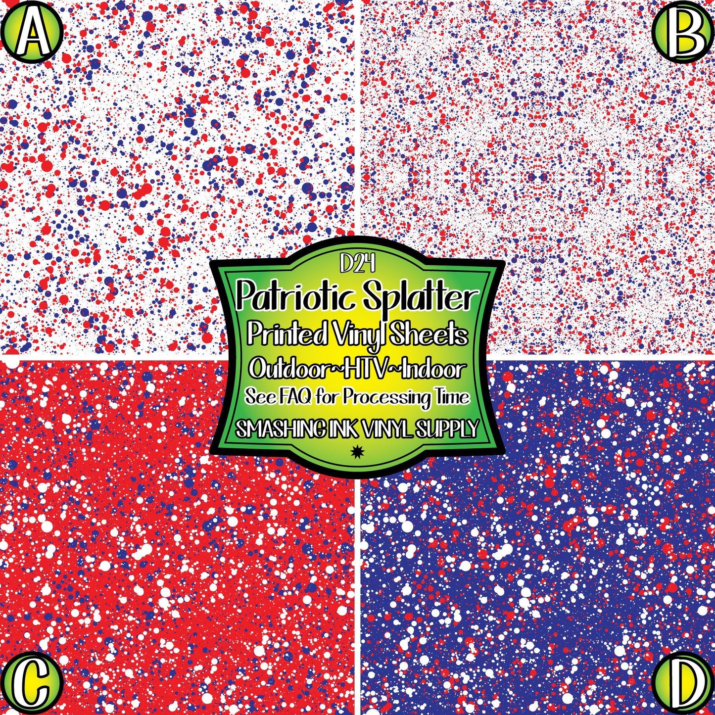 Patriotic Splatter ★ Printed Vinyl Sheets | Faux Leather | Laser Safe