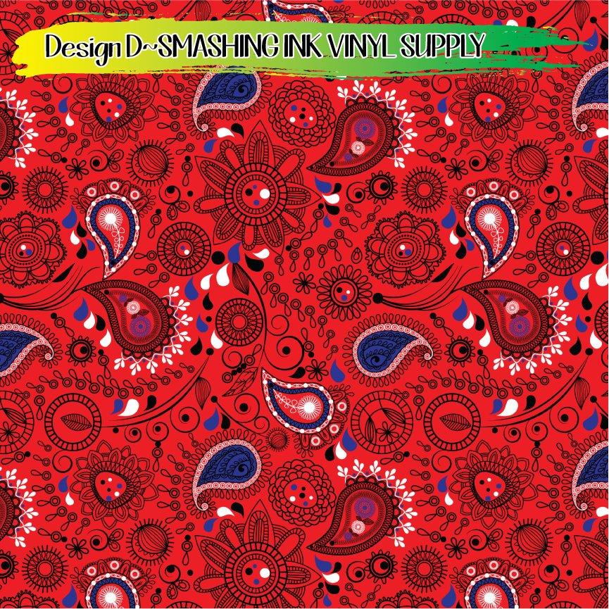 Patriotic Paisley Floral ★ Printed Vinyl Sheets | Faux Leather | Laser Safe